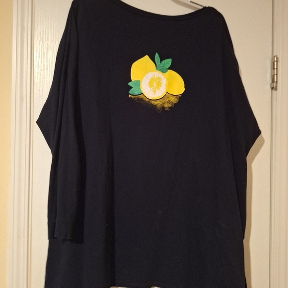 Womens Long Sleeve Crown & Ivy Navy Blue Top with Lemon 3X - Picture 4 of 4